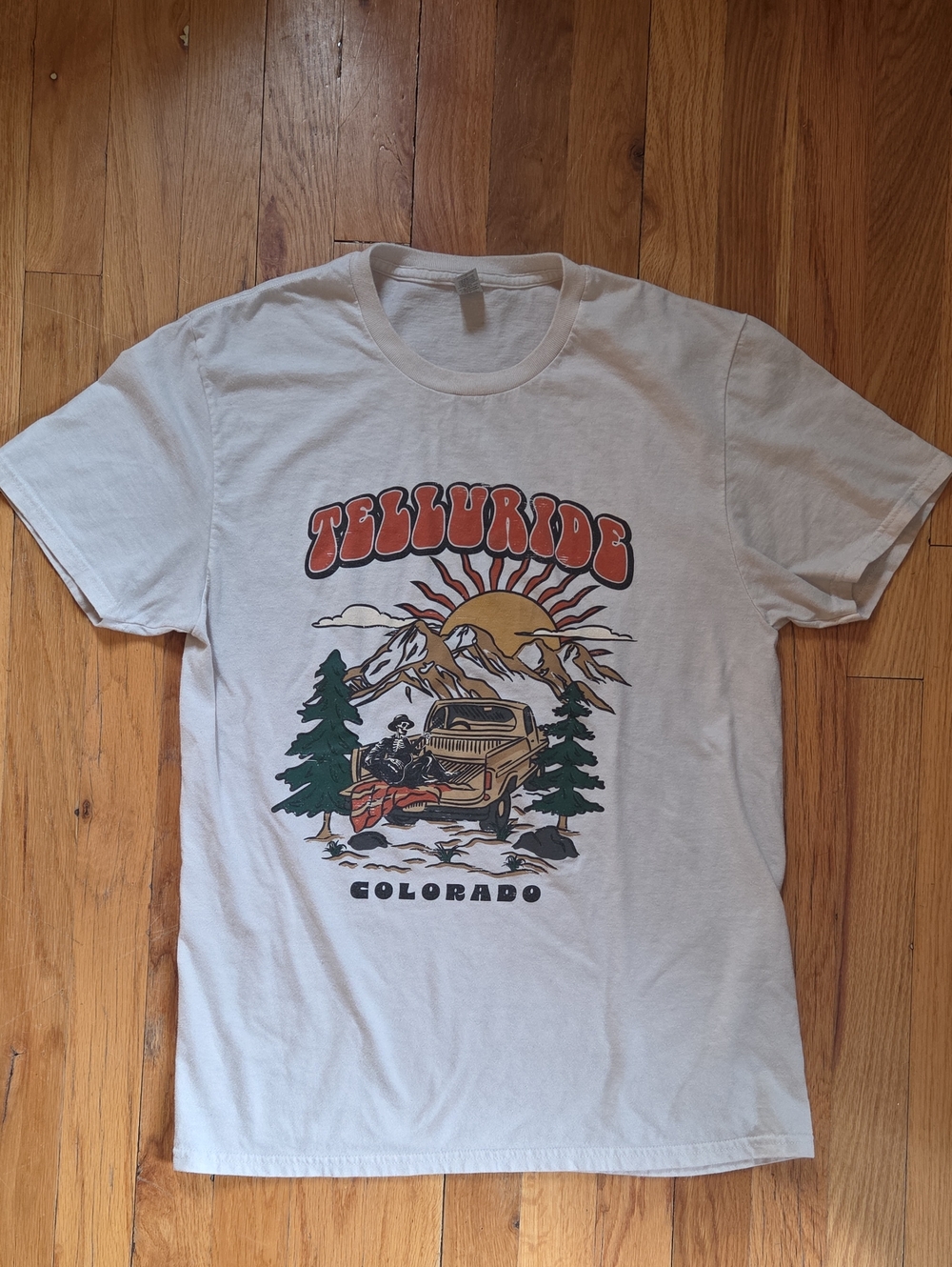 Jerzees Telluride Colorado Graphic Tee - White with Orange & Green Print